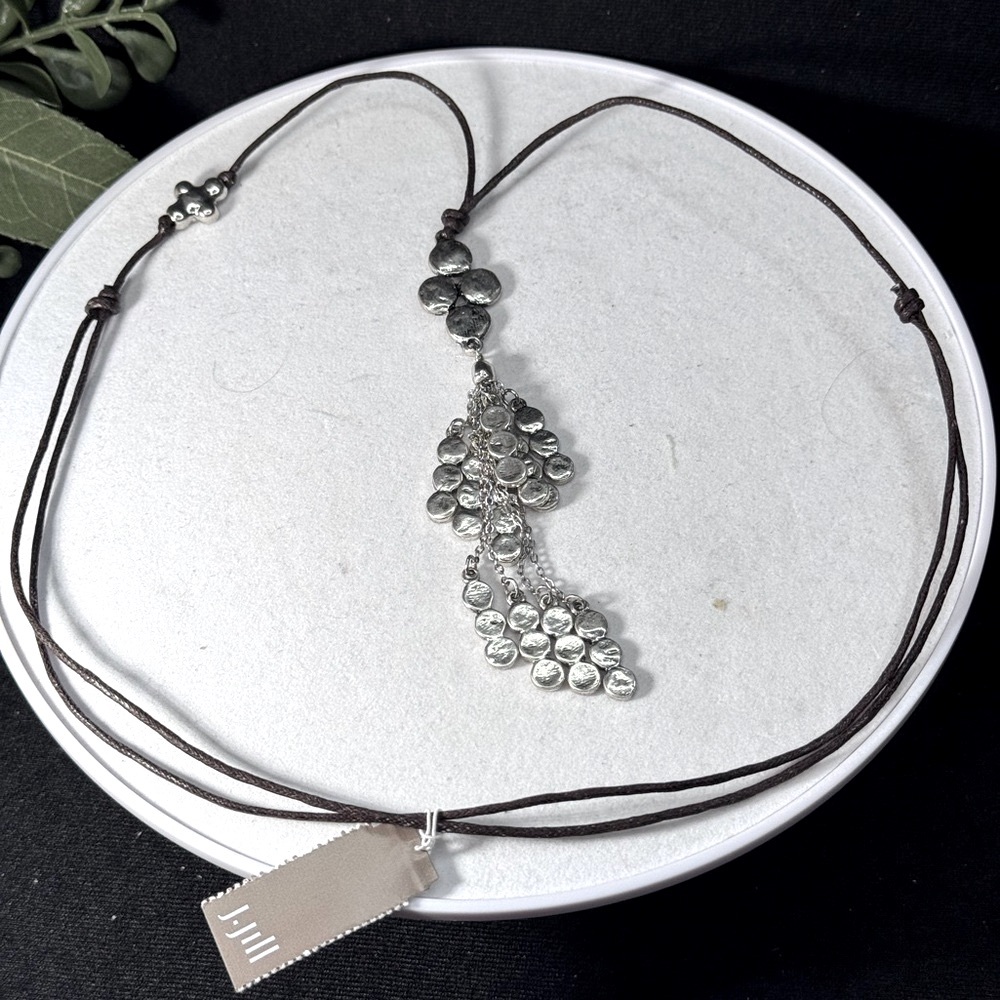 J Jill Silver Tone Tassel Pendant Adjustable Necklace